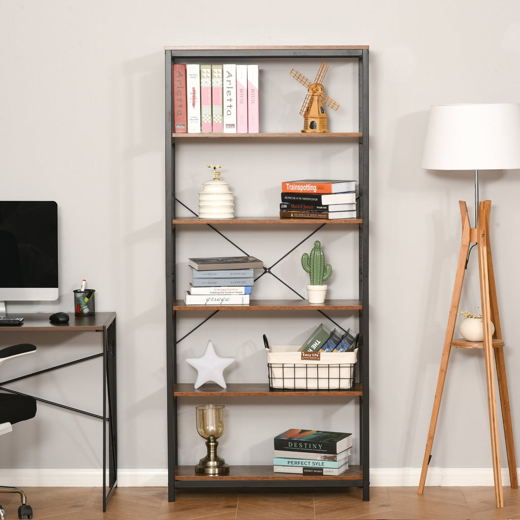 Homonde Library in Vintage Industrial Style with 6 shelves in wood and black metal - Borgè