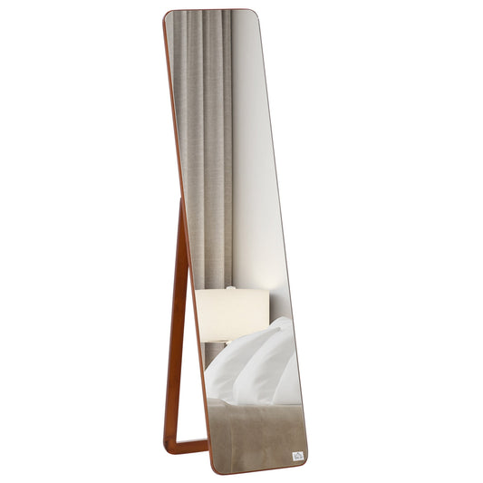 mirror from the ground and wall with wooden structure, folding support with zipper, 37x43x156cm, clear walnut - Borgè