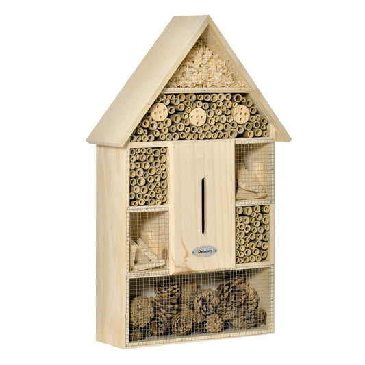 Outsunny For 5 Garden Insects at 5 levels in wood and bamboo, Coccinelle house, bees and butterflies, 32x12.5x57cm