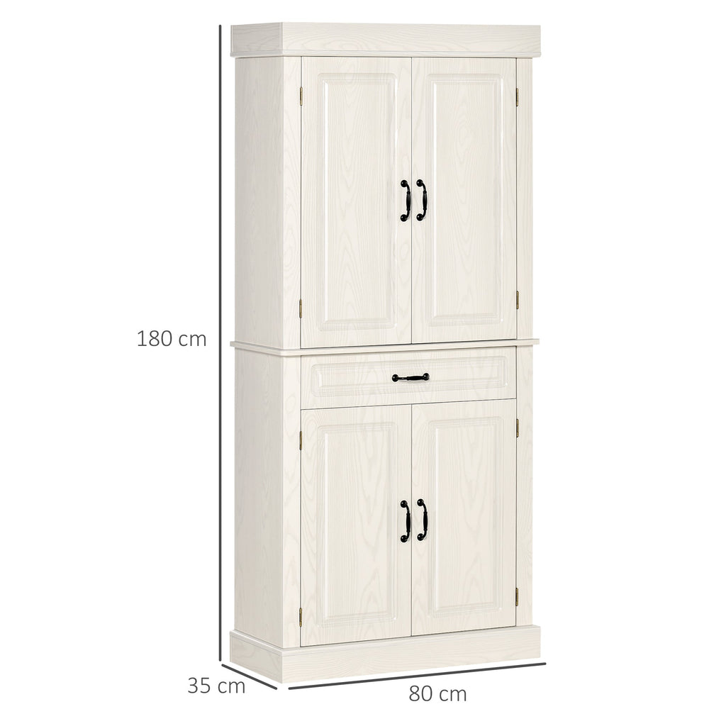 Kitchen Credenza with 2 cabinets and colonial style drawer, 80x35x180 white white - Borgè