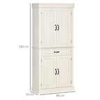 Kitchen Credenza with 2 cabinets and colonial style drawer, 80x35x180 white white - Borgè