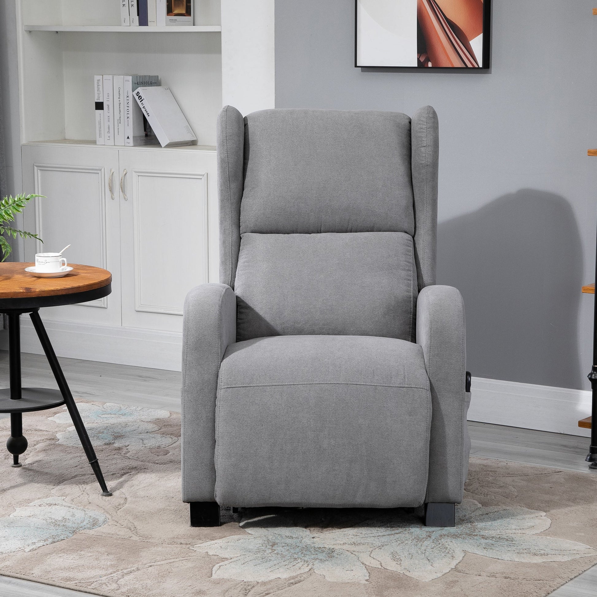 Reclinable Grey Armchair with Lift Assist, remote control and wheels - Borgè