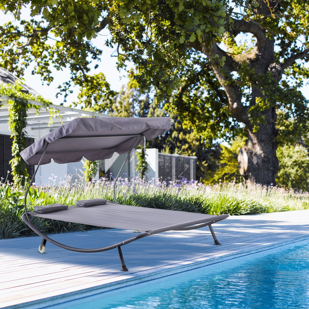 Outdoor Serenity: Double Sunbed with Adjustable Parasol for Garden, Patio, and Outdoor Spaces (200x175x134cm, Gray) - Borge' Group Limited