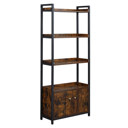 Mobile Library 4 shelves with 2 industrial -style 2 doors for home and office, 75x30x180cm, brown