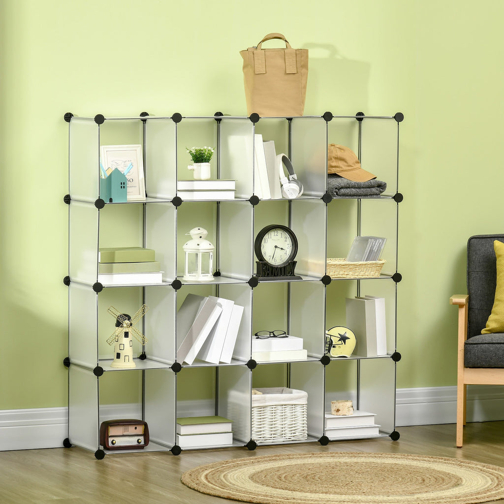 Mobile Mobile Modular Salvaspazio for Interior, 16 cubes 30x30x30cm Plastic PP and steel, 125x32x125cm, transparent - Borgè