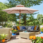 3x3m Garden Umbrella with 8 Bamboo Ribs and 2-Tier Parasol Cover, Cream - Borge' Group Limited