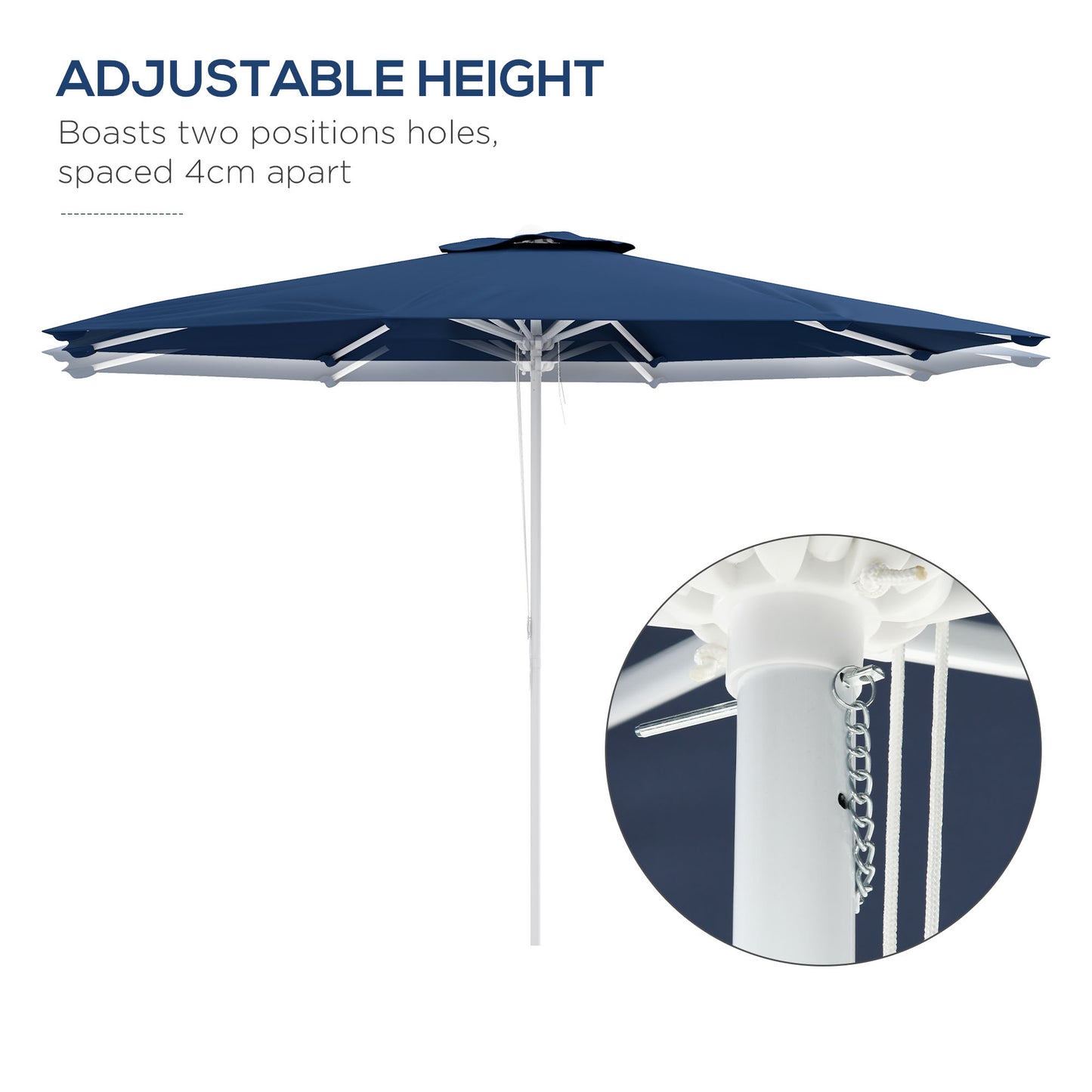 Outsunny garden umbrella with adjustable height in metal and polyester, Ã˜292x242 cm, dark blue - Borgè