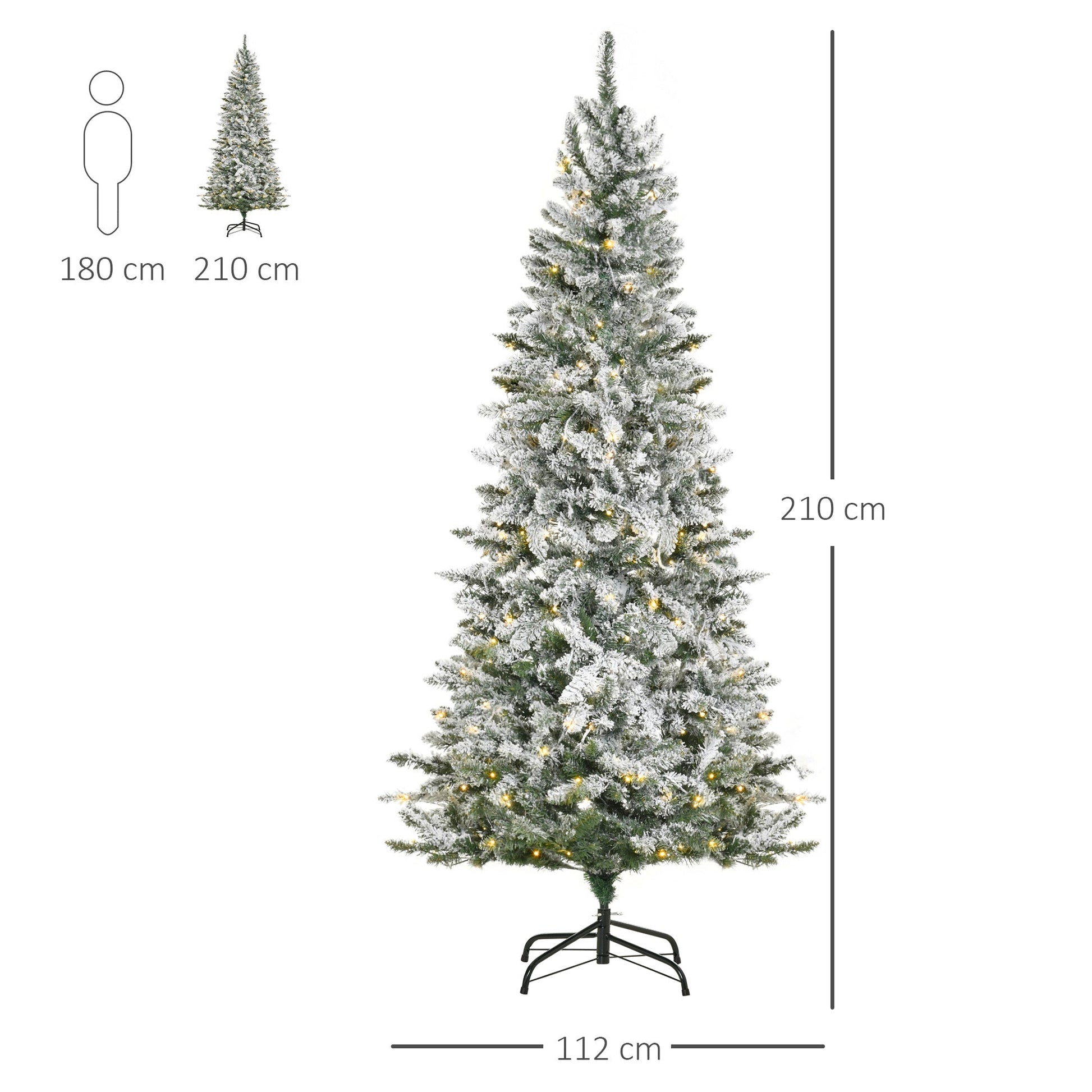 Slipped artificial Christmas tree with 250 colored LED lights, 829 branches and folding base, Ï†112x210cm - green - Borgè