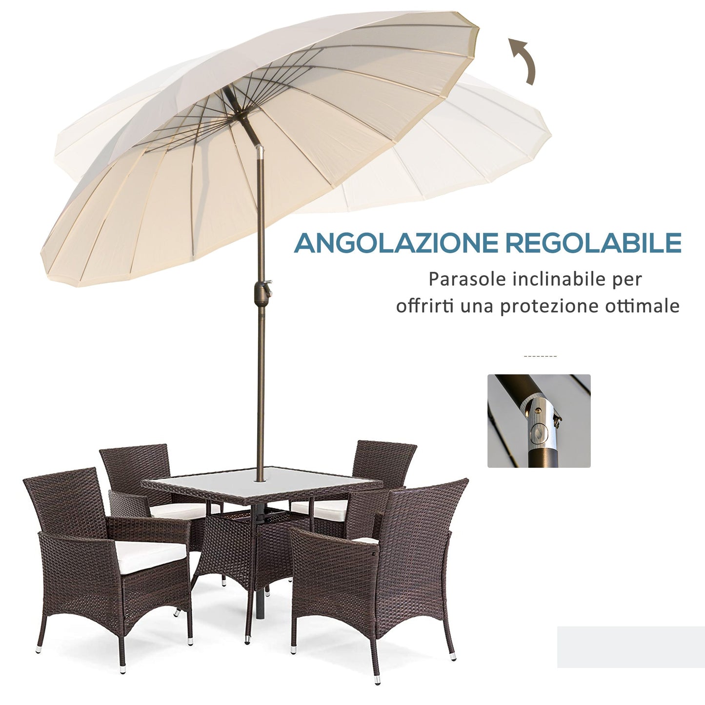 Outsunny Garden umbrella inclination and with crank ф255cm white cream - Borgè