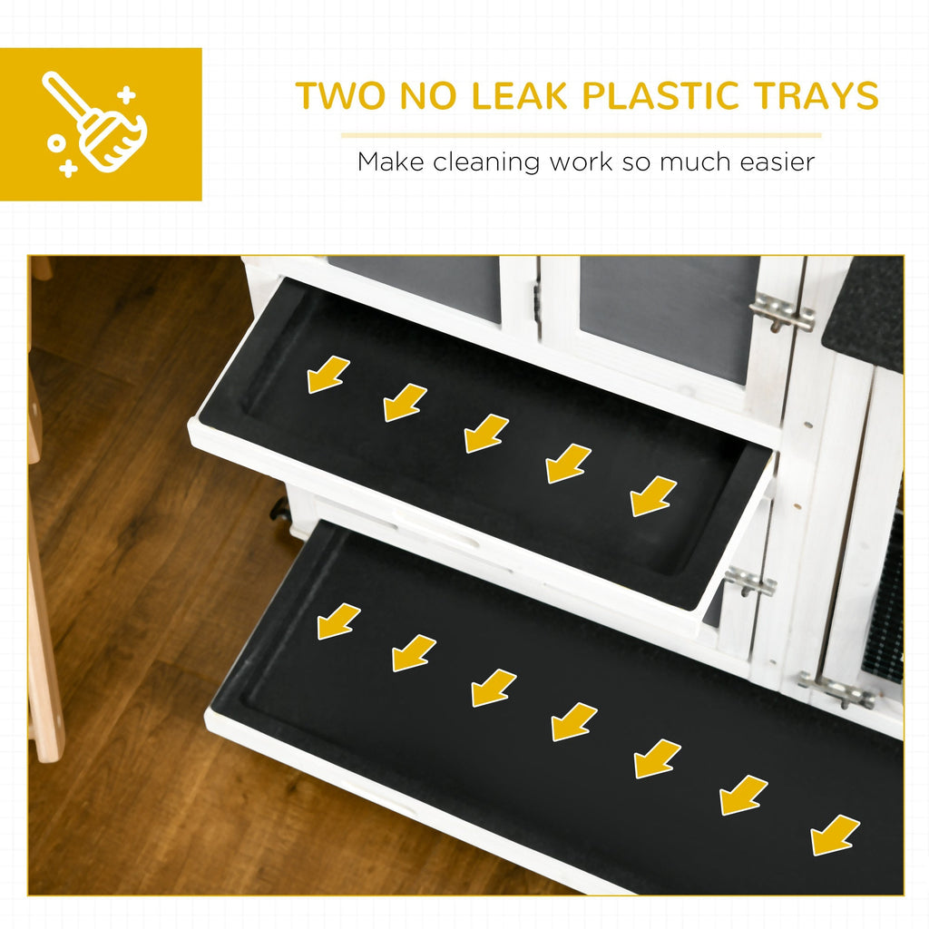 Outdoor Rabbit Hutch for 2 Wooden Rabbits with Removable Tray and Running Area, 110x60x104 cm - Borge' Group Limited