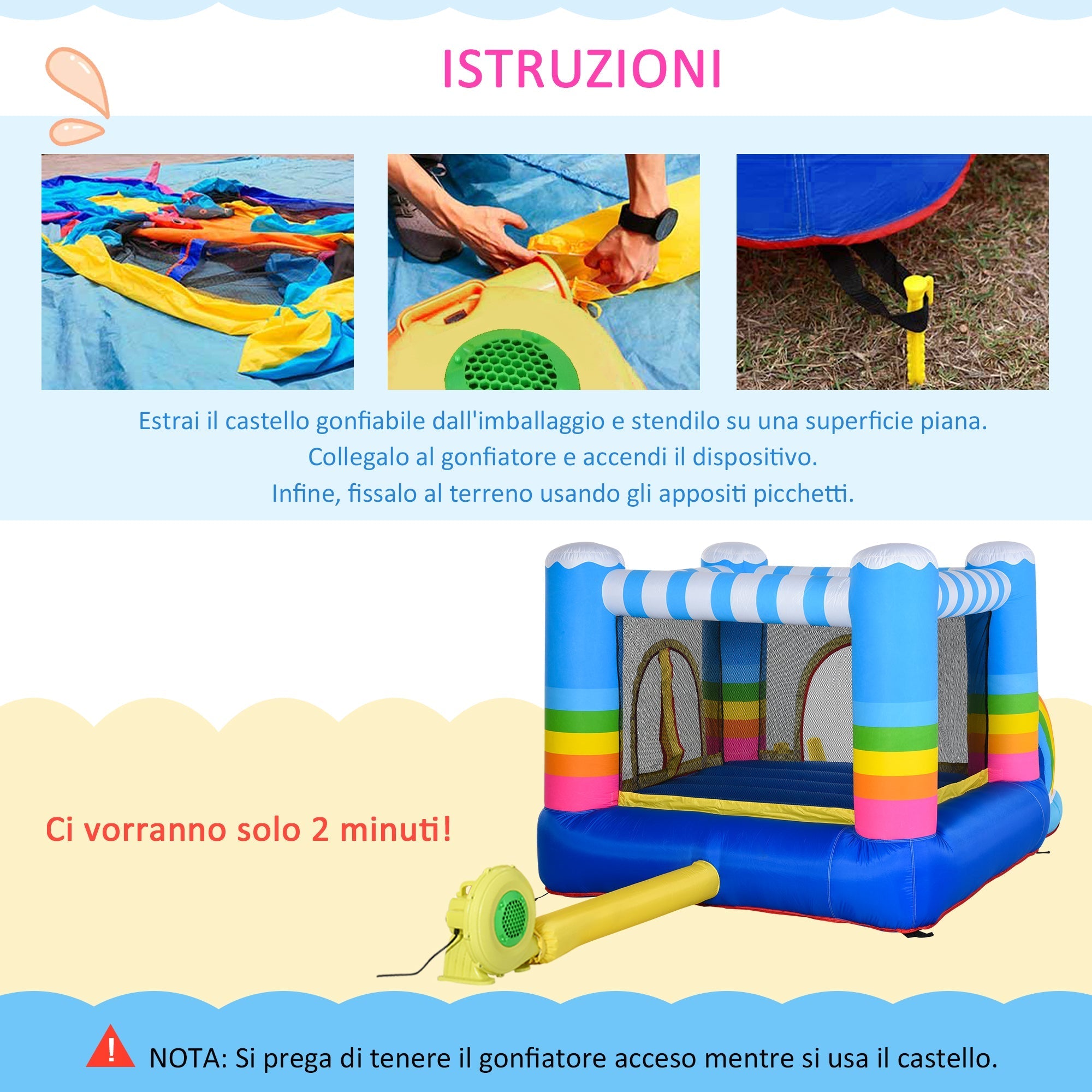 Inflatable Castle for Children with Trampoline and Pool, Electric Pump Included 280x170x155cm, Multicolor - Borge' Group Limited