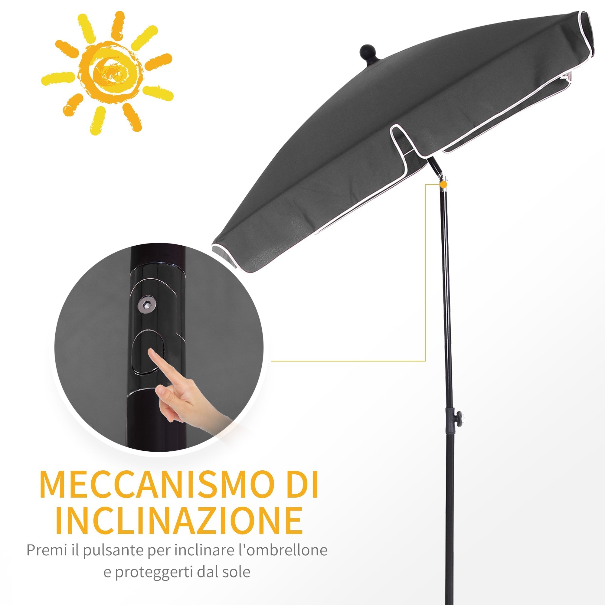 2x1.3m Rectangular Garden Umbrella with Adjustable Tilt and Aluminum Pole, Gray and Black - Borge' Group Limited