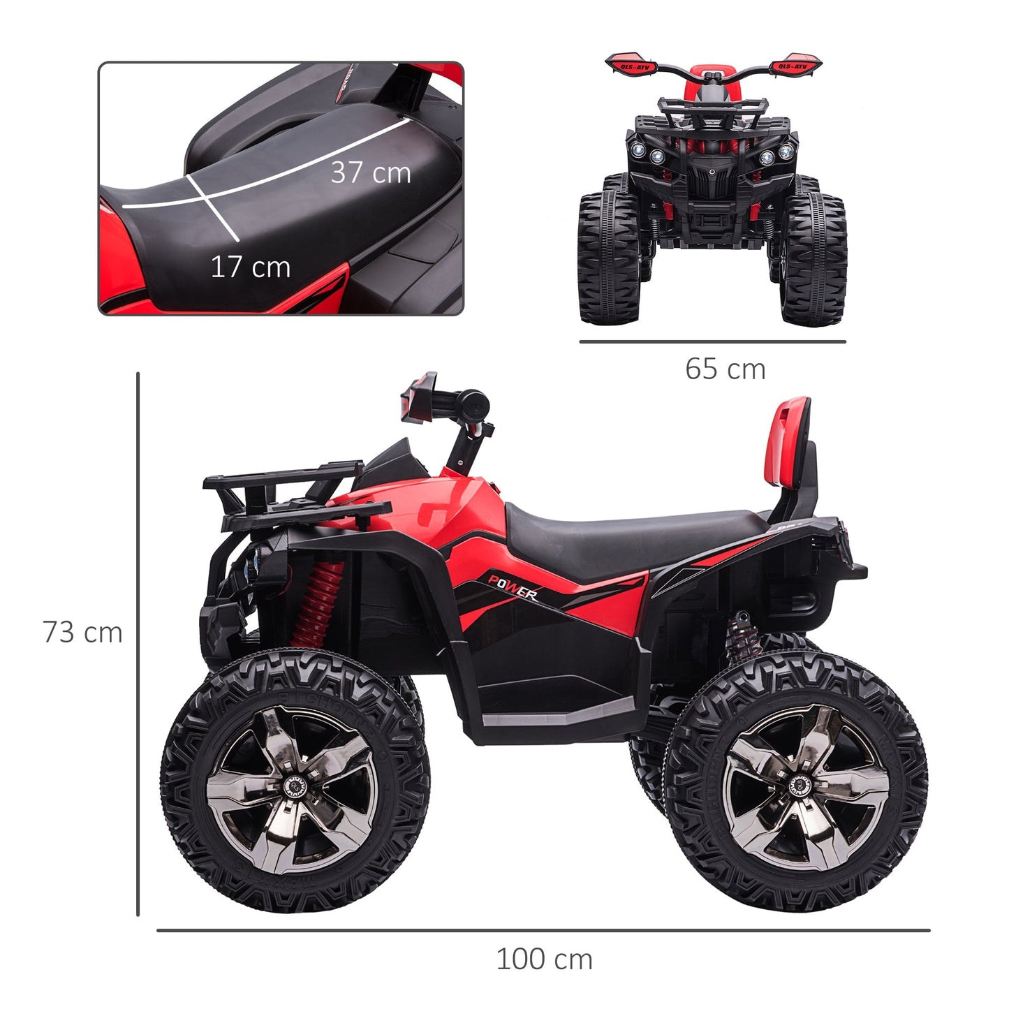 Quad for 12V electric children with working headlights and pedal, rechargeable battery, age 3-5 years, 100x65x73cm - black/red