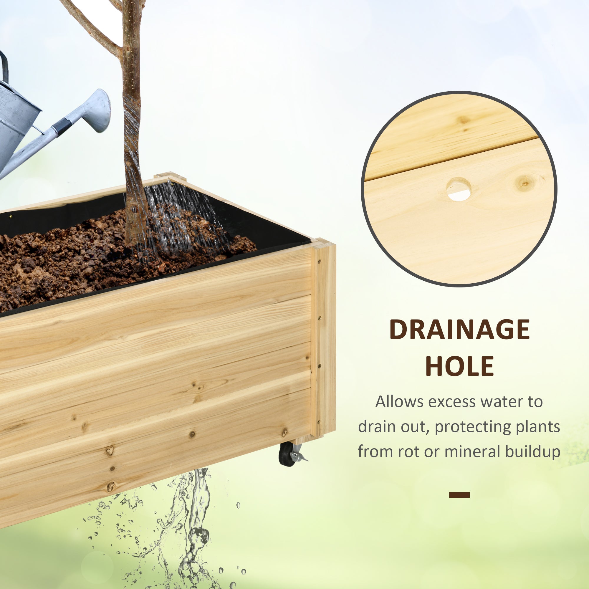Outsunny garden flock with drainage hole and wheels, in fir wood, 89x48x47 cm - Borgè