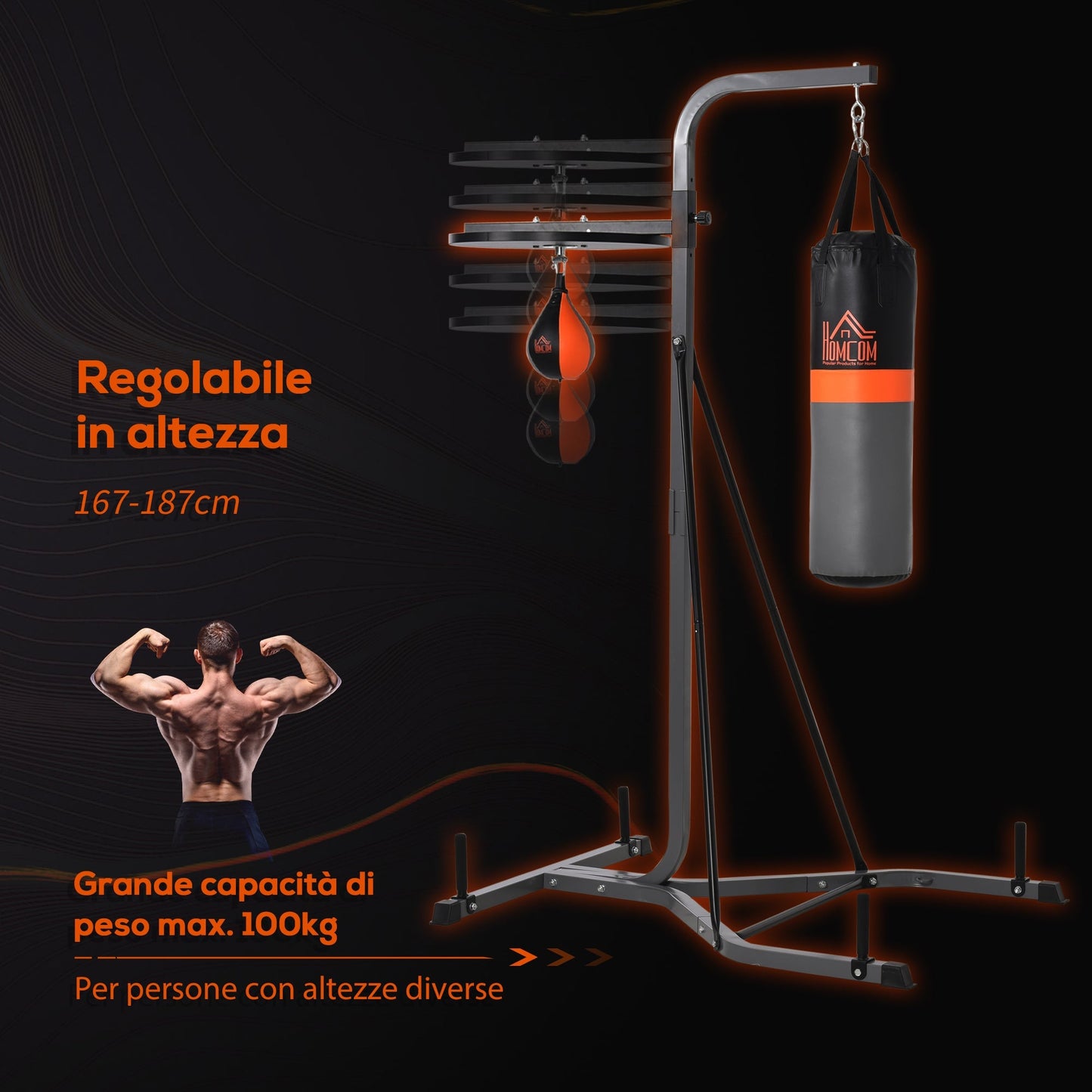 Adjustable Multipurpose Station with 20kg Punching Bag and Punching Ball for Boxing Training - Borgè