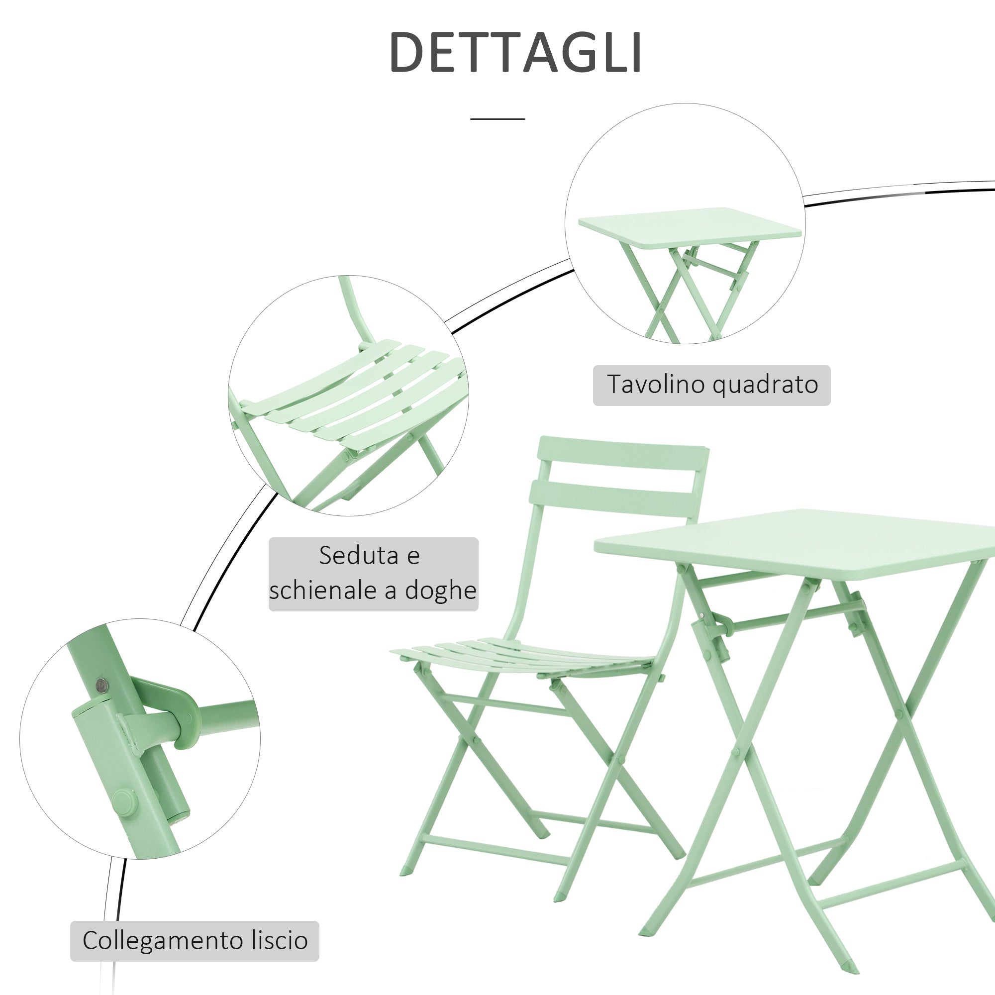 Green Metal Garden and Outdoor Table and Chair Set, 3-Piece Folding and Space-Saving Set - Borge' Group Limited