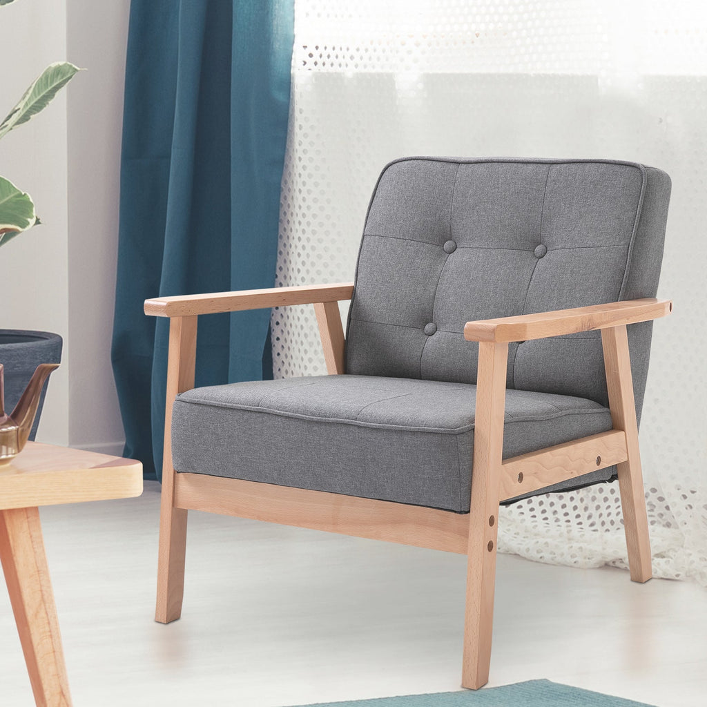 Retro Nordic style armchair with light Grey linen coating - Borgè