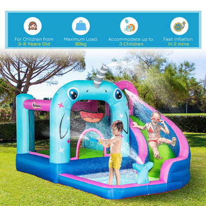 Inflatable Bouncy Castle for Children 3-8 Years Unicorn themed with Bag, 11 Stakes and Patches Included, 330x280x200 cm - Borgè