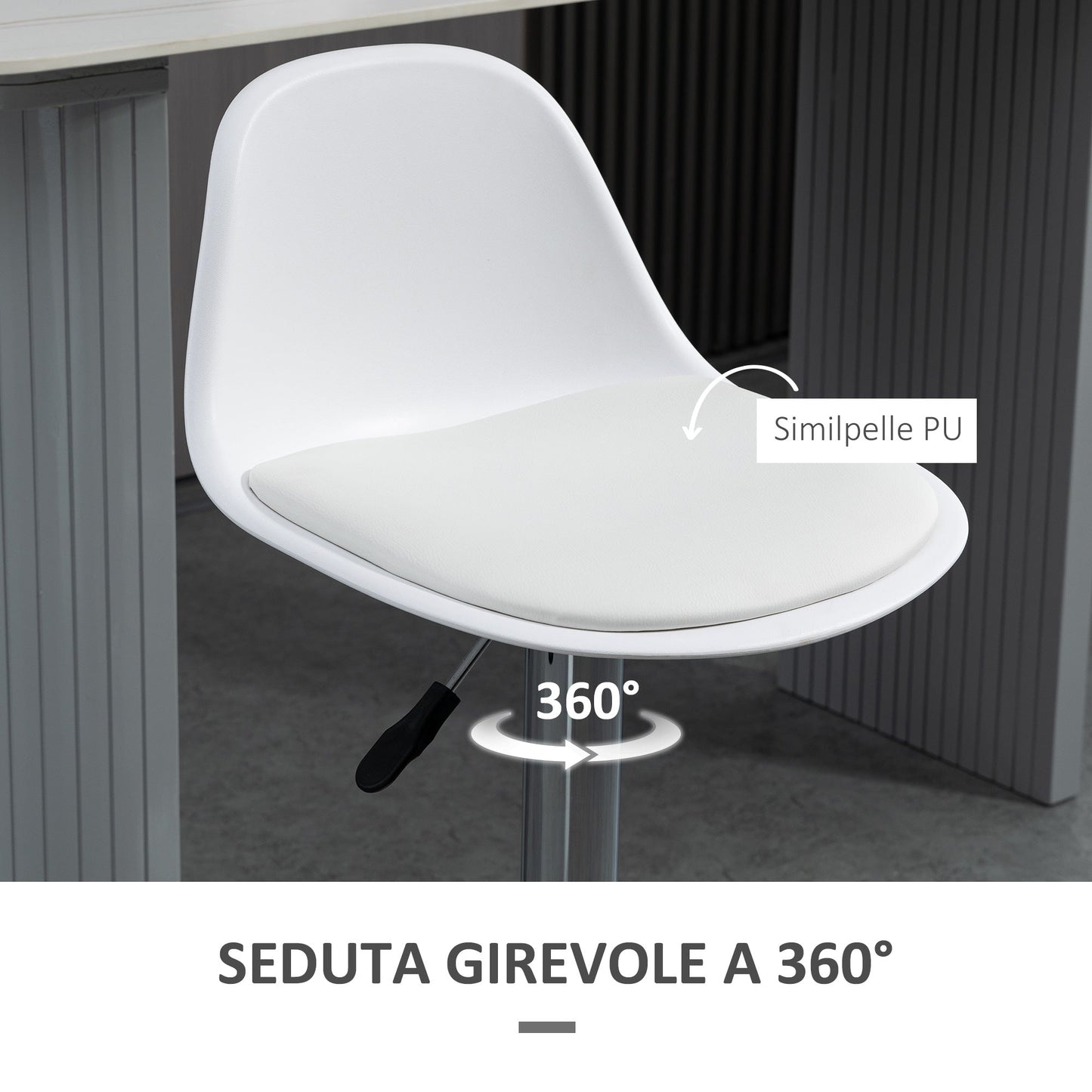 Set 2 swivel bar stools with backrest, footrest and adjustable height, 40x42x82-104cm, white - Borgè