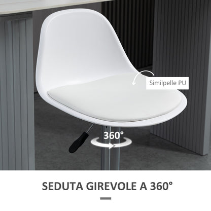 Set 2 swivel bar stools with backrest, footrest and adjustable height, 40x42x82-104cm, white - Borgè