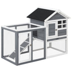 Rabbit Cage, Guinea Pigs and Rodents, Outdoor Rabbit Hutch in Fir Wood with House, Tray and Ramp, 122x62. 6x92 cm, Grey and White - Borge' Group Limited