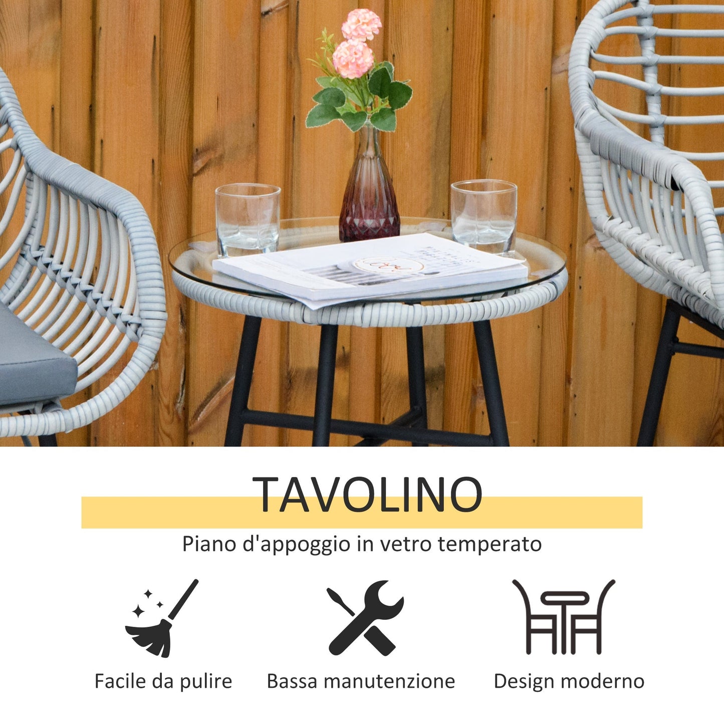 RABAT | Garden Furniture Set in Rattan PE with Table and 2 Chairs - Borgè