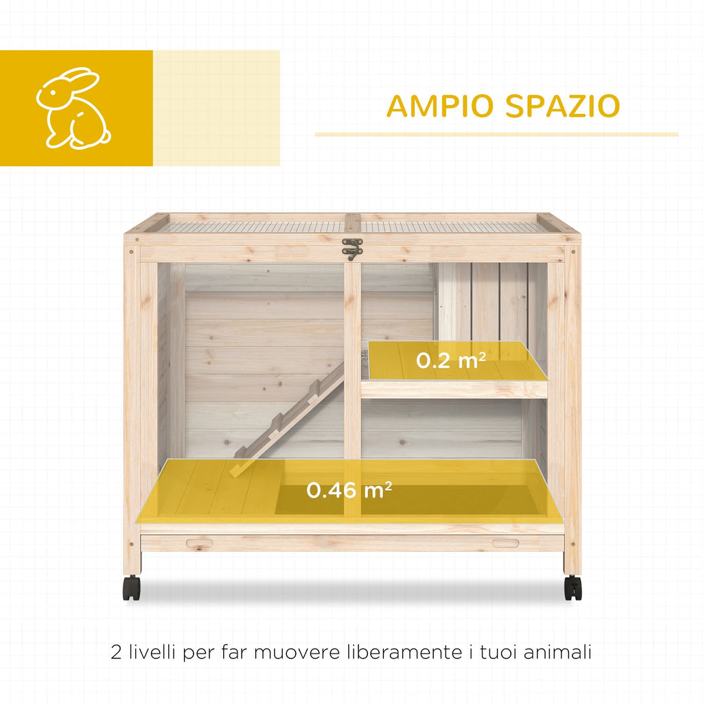 Wooden Rabbit Hutch with 2-Story House, Ramp and Pull-Out Tray, 91.5x53. 3x73cm - Borge' Group Limited