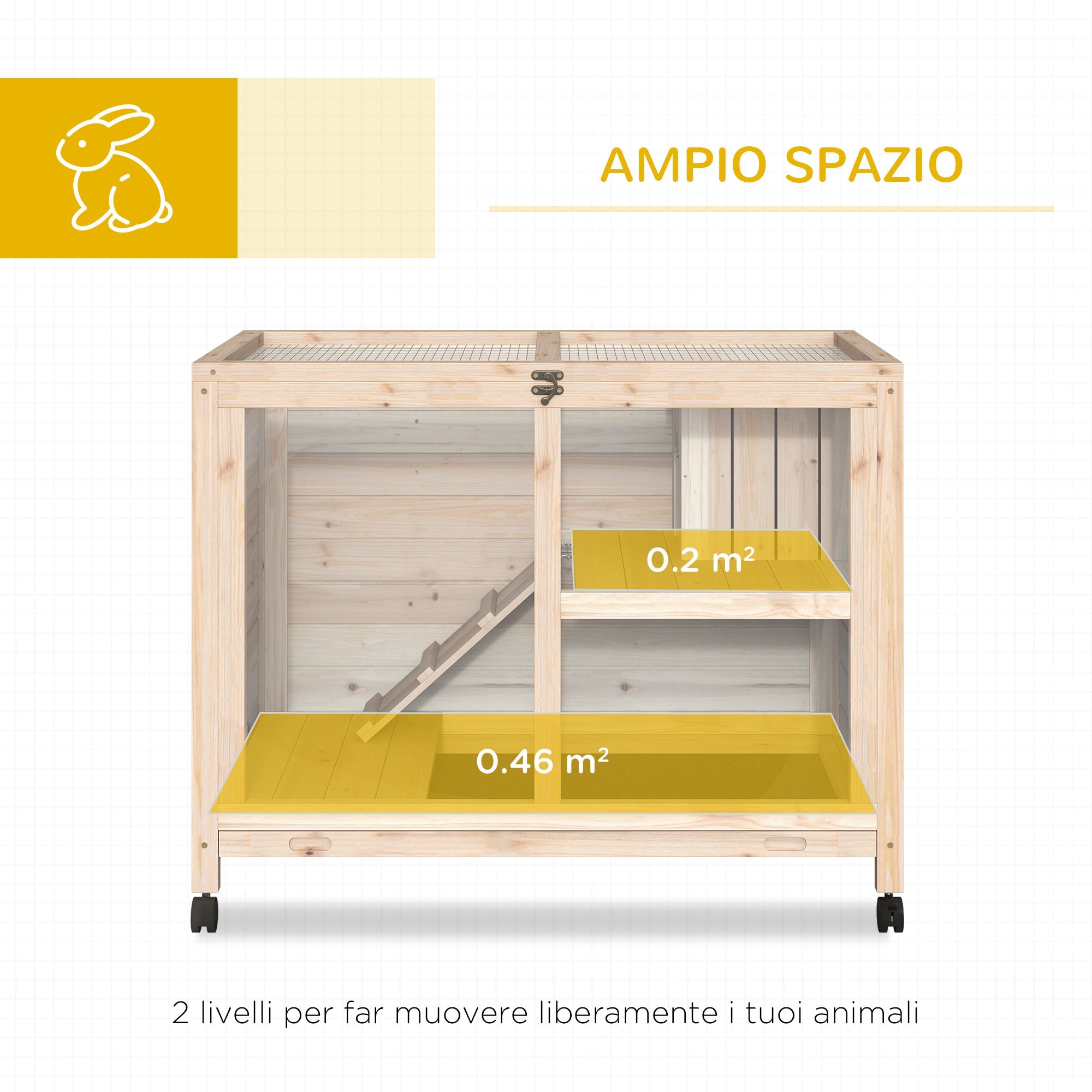 Wooden Rabbit Hutch with 2-Story House, Ramp and Pull-Out Tray, 91.5x53. 3x73cm - Borge' Group Limited