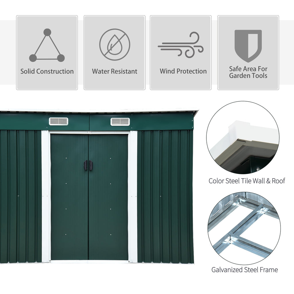 Steel Tool Shed, Garden Shed with 2 Sliding Doors, 261x133x182cm - Borge' Group Limited