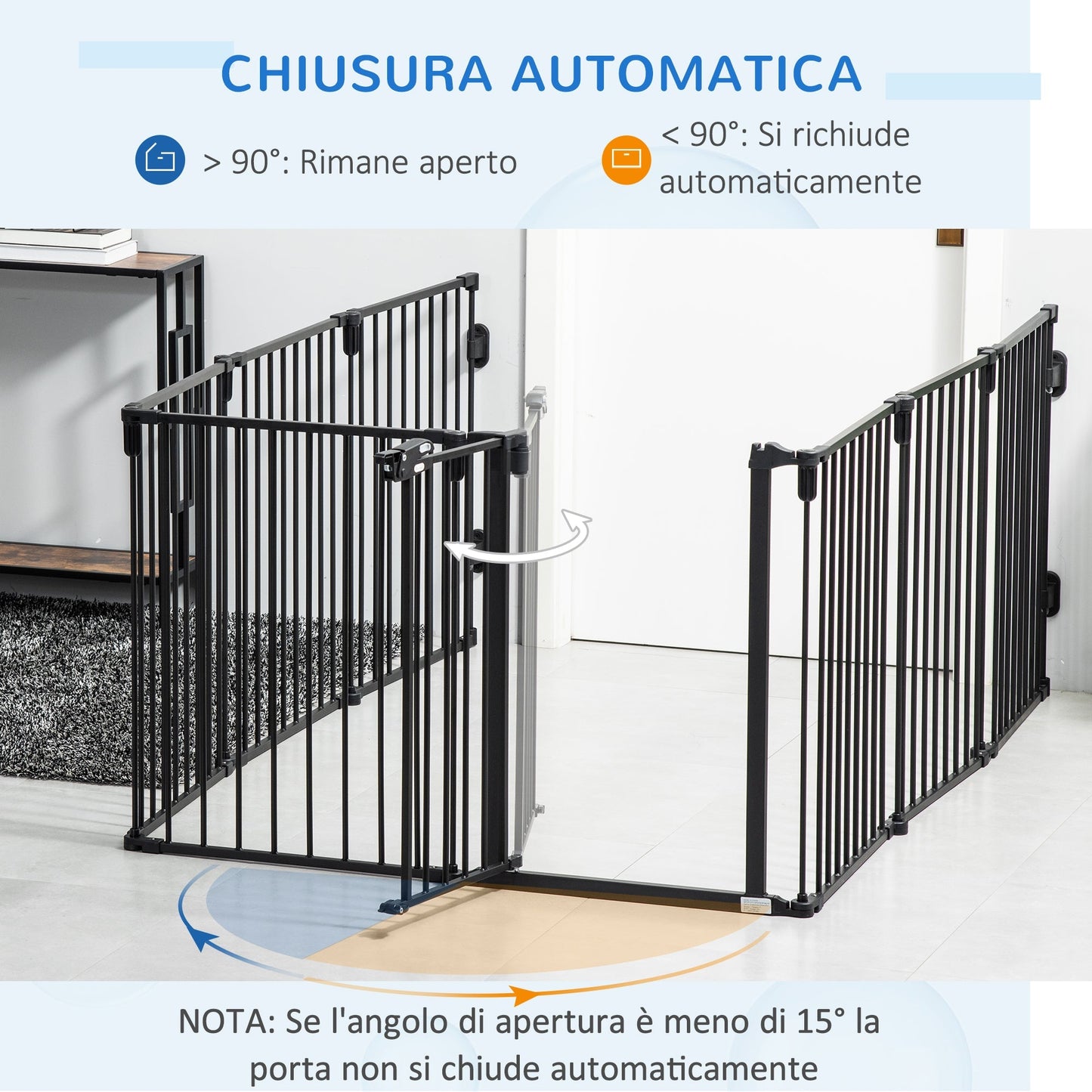 PAWHUT Folding Safety Cancellet 8 Sections, Cancellino Barrier For Dogs in Steel - Black - Borgè