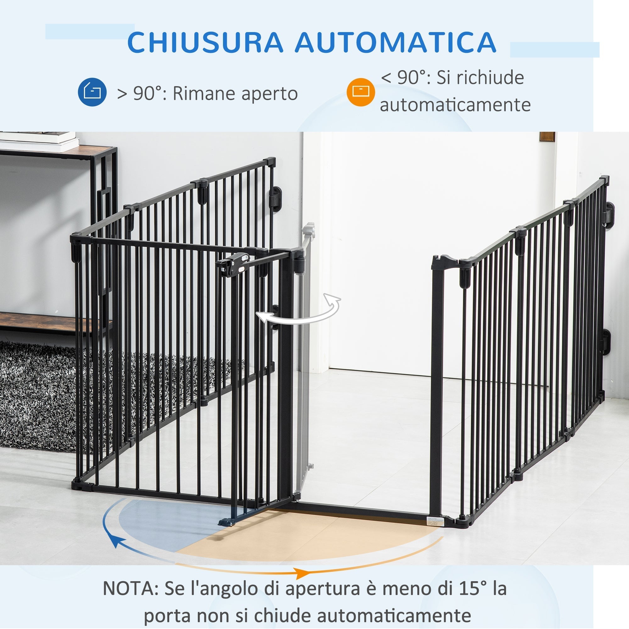 8 Section Folding Dog Safety Gate, Self-Locking & Locking System, Black - Borge' Group Limited
