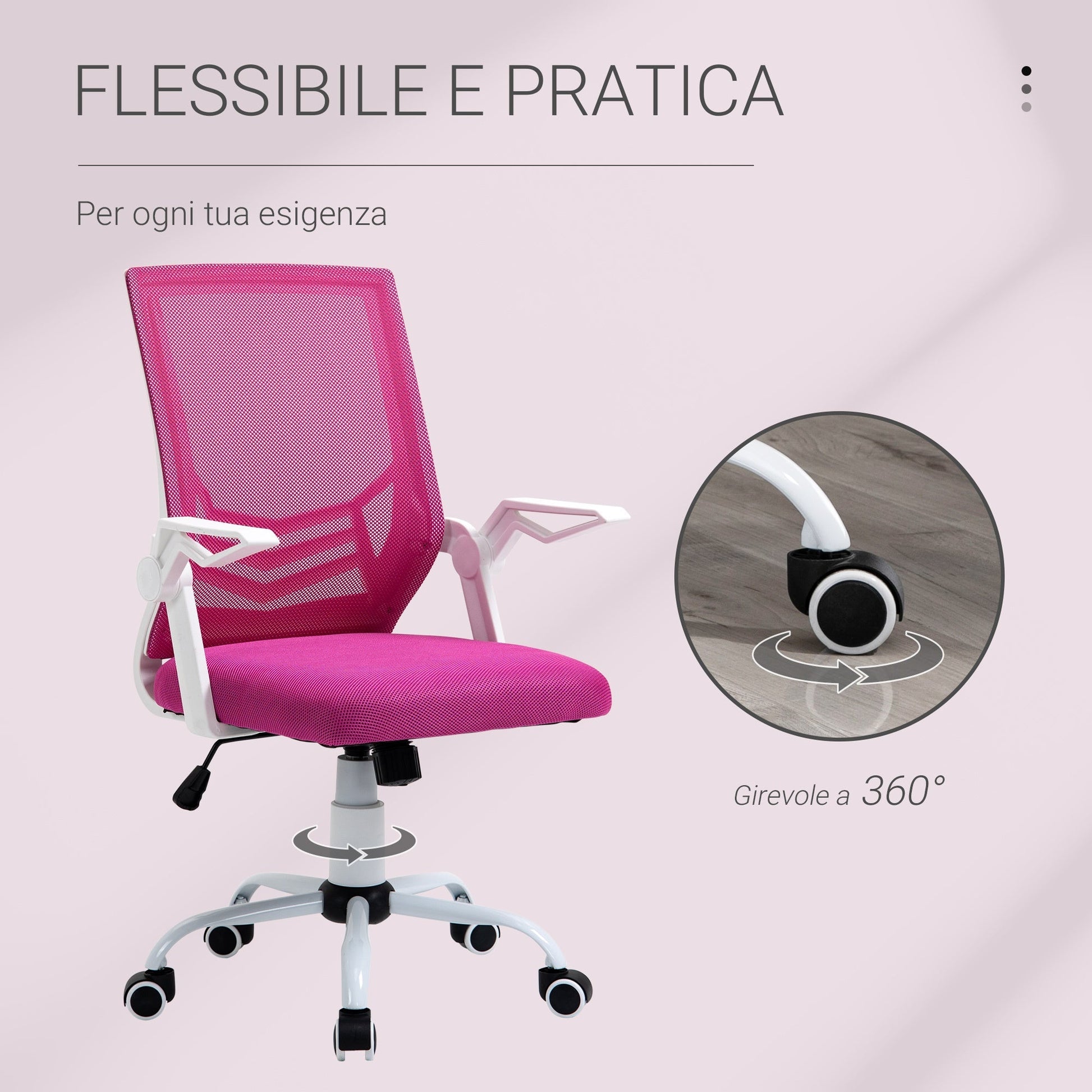 Ergonomic office chair with armrests and lumbar support, swivel office chair and adjustable height in pink fabric - Borgè