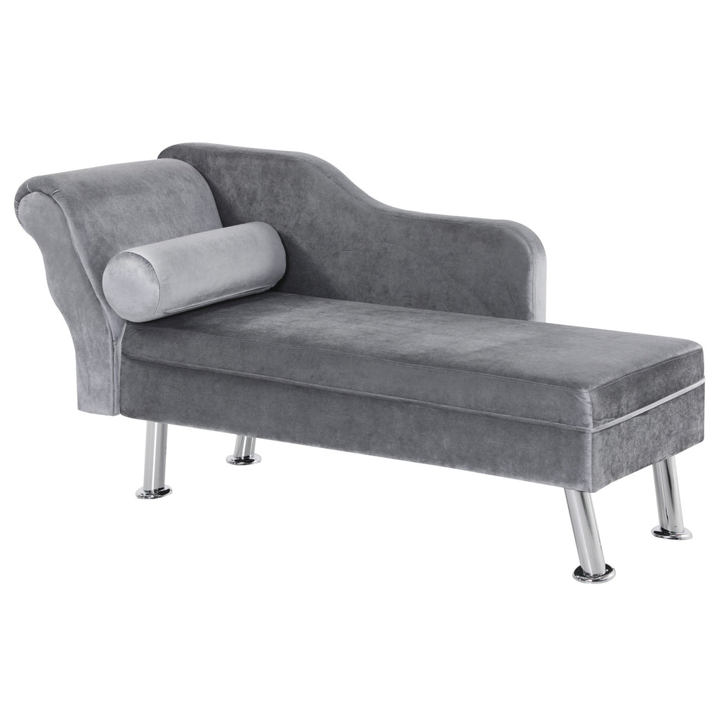 Chaise Longue padded with pillow included in metal and Grey velvet 160x56x75 cm - Borgè