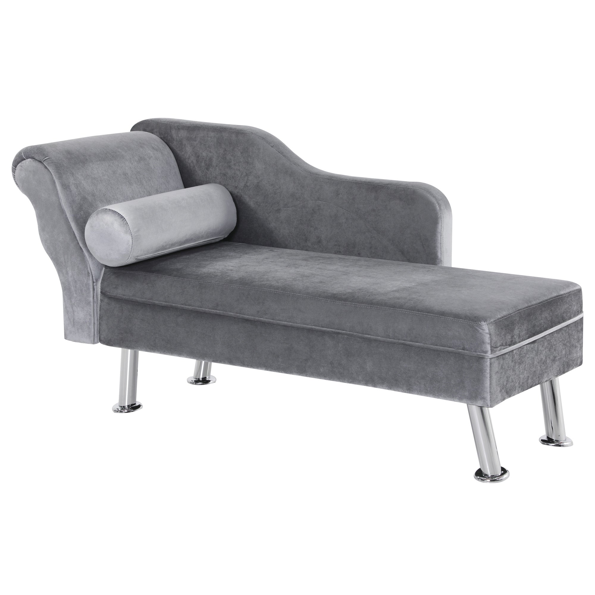 Chaise Longue padded with pillow included in metal and Grey velvet 160x56x75 cm - Borgè