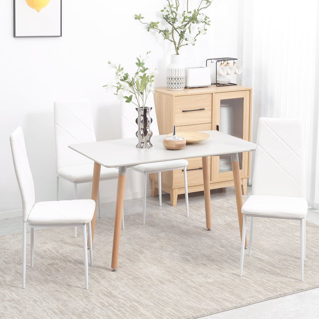 Homcom set of 4 dining chairs with high backrest in fake skin and steel, 41x50x97cm, white - Borgè