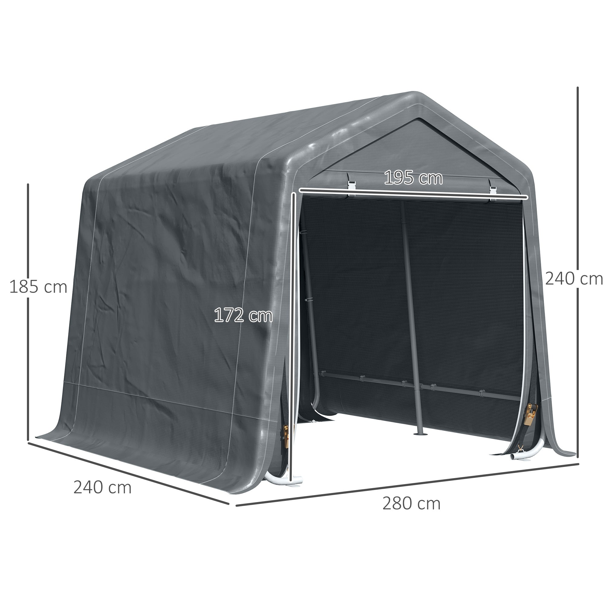 Garage Tent for Cars, Motorcycles and Tools in Metal and PE Fabric, 280x240x240cm, Grey - Borge' Group Limited