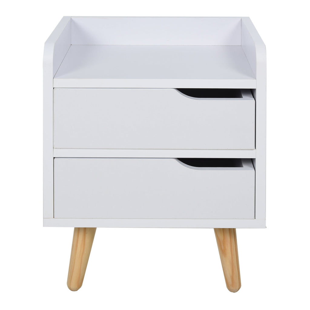 bedside table with modern white design with drawers and wooden feet - Borgè
