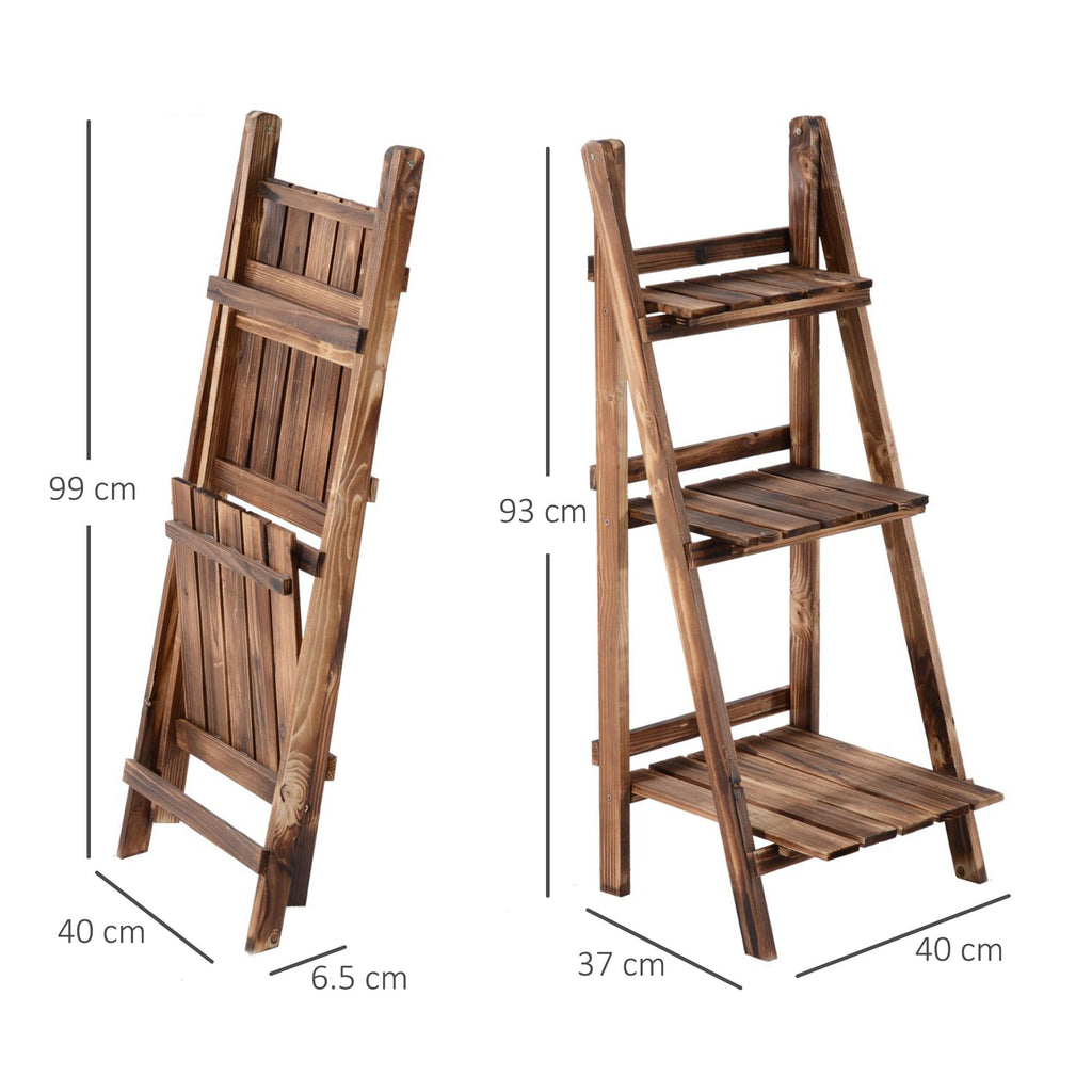 Folding Plant Stand Fir Wood Plant Pot Holder with 3 Tiers Outdoor Plant Shelf Flower Stand 40x37x93cm - Borge' Group Limited