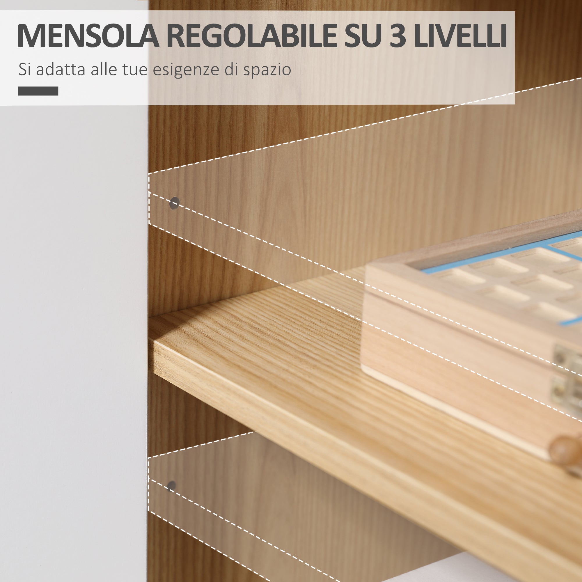 Modern Multiuse Mobile in Chocolate and Pine Wood with Adjustable internal shelf on 3 levels, 77x35x77.5 cm - Borgè