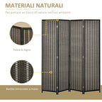 Indoor Room Divider, 4-Panel Folding Screen, Wooden and Bamboo Room Divider, 180x180x1.9cm, Black and Brown - Borgè