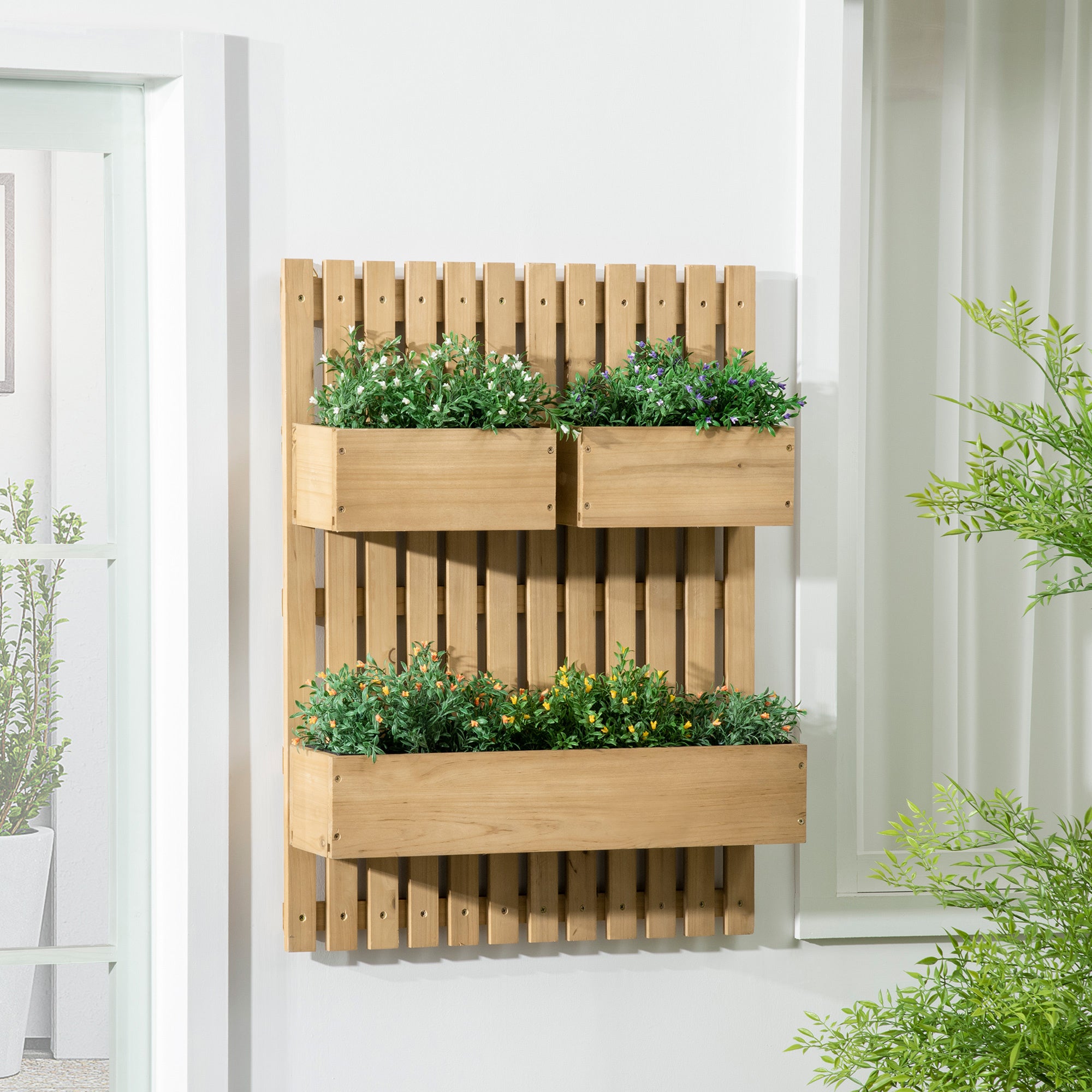 Outsunny vertical wooden flower florker with 3 removable vessels, 60x16x80cm - Borgè