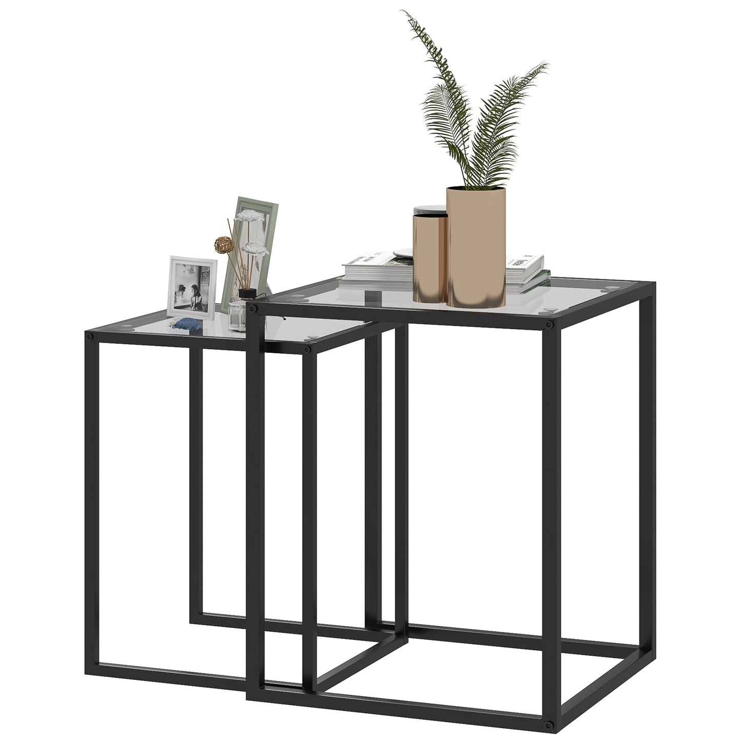 CIELO | Set of 2 Modern Black Coffee Tables with Tempered Glass - Borgè