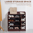 Modern Scarp Closer and wooden saving for 12 pairs with 4 open shelves, 83x30x90 cm, coffee color - Borgè