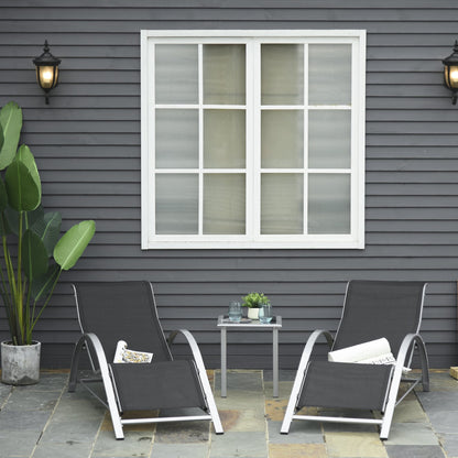 Outsunny set 2 garden deckchair and glass table, sunbathing with black breathable fabric - Borgè