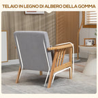 Modern armchair with velvety coating and wooden structure, 68x75x78cm, Grey - Borgè