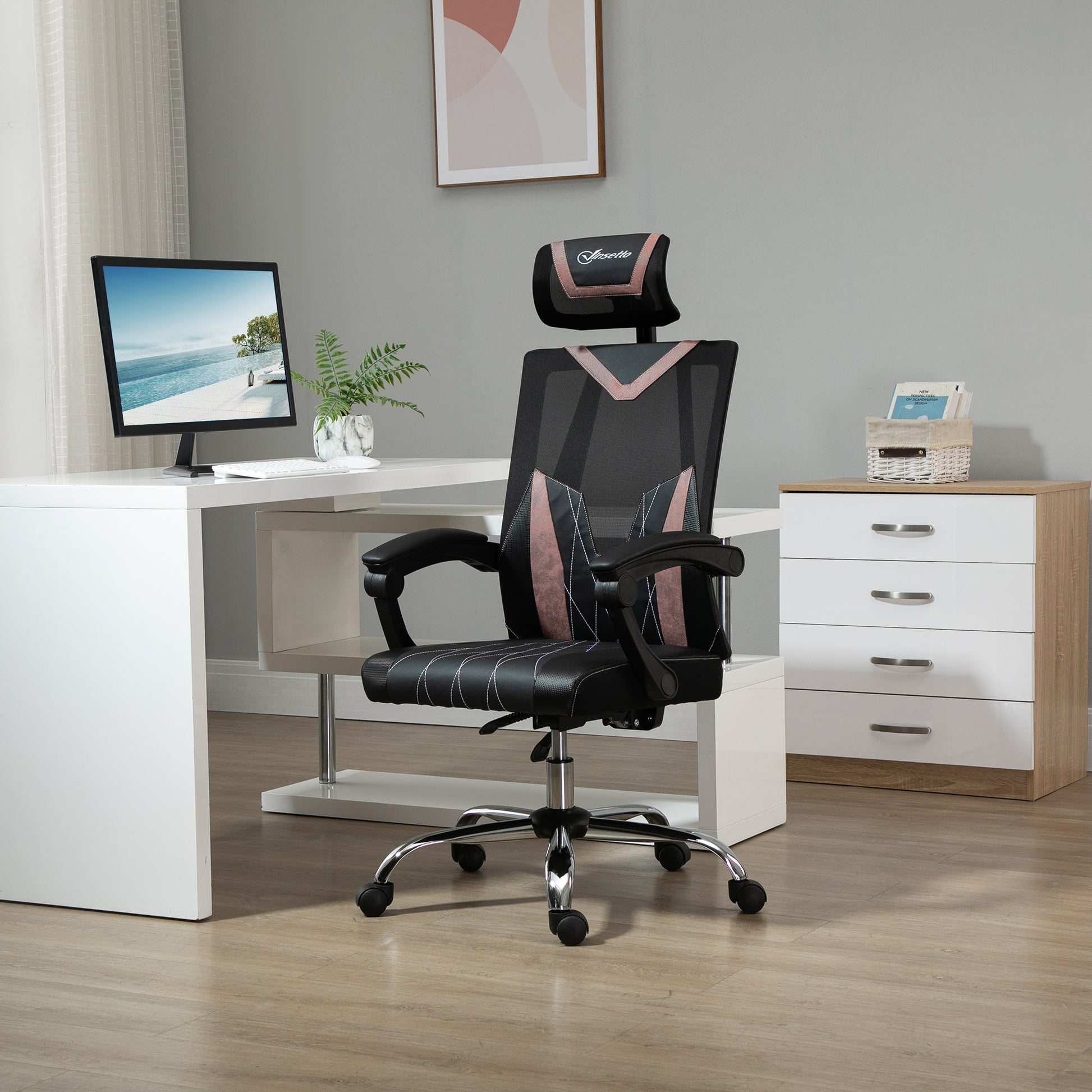 Ergonomic office chair with lumbar and cervical support, adjustable height and inclination, 58x62.5x112-120cm - black - Borgè