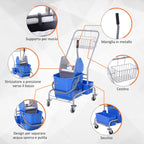 Professional cleaning cart with 25L and stripper bucket, blue - Borgè