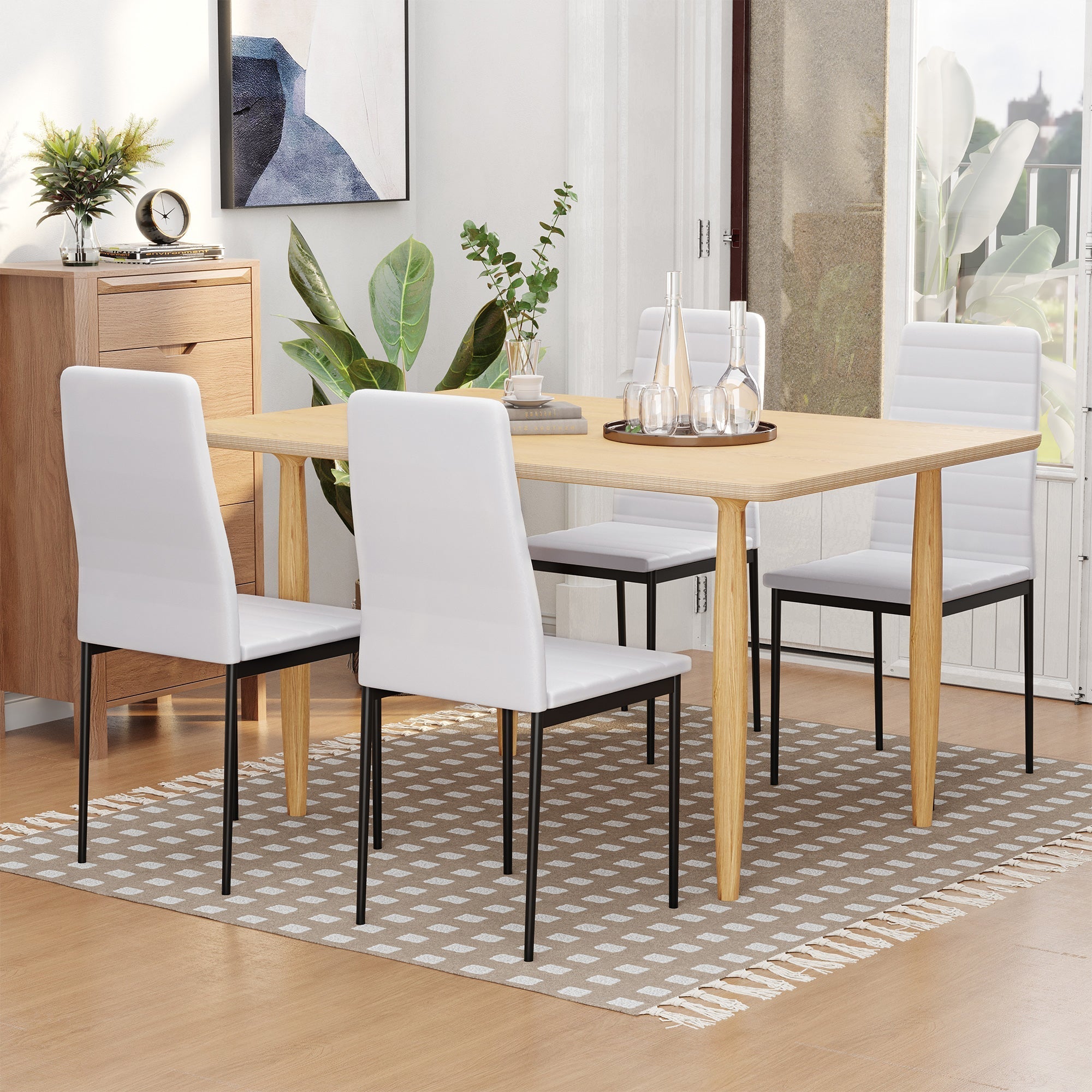 Homcom Set 4 Padded Modern Style Chairs in Metal and Fabric - White - Borgè