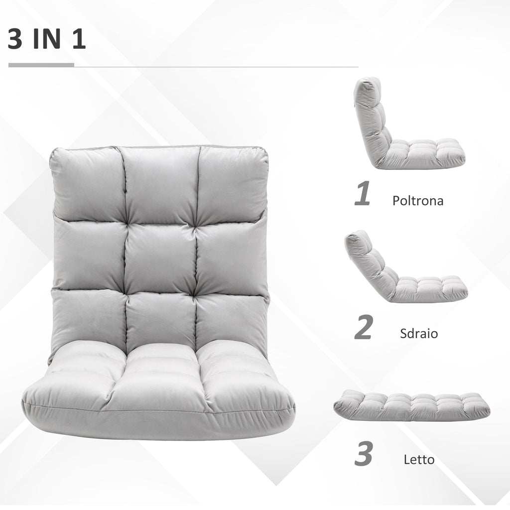 Relax armchair from the ground with reclining backrest up to 180 °, 71x55x53.5cm, clear Grey - Borgè