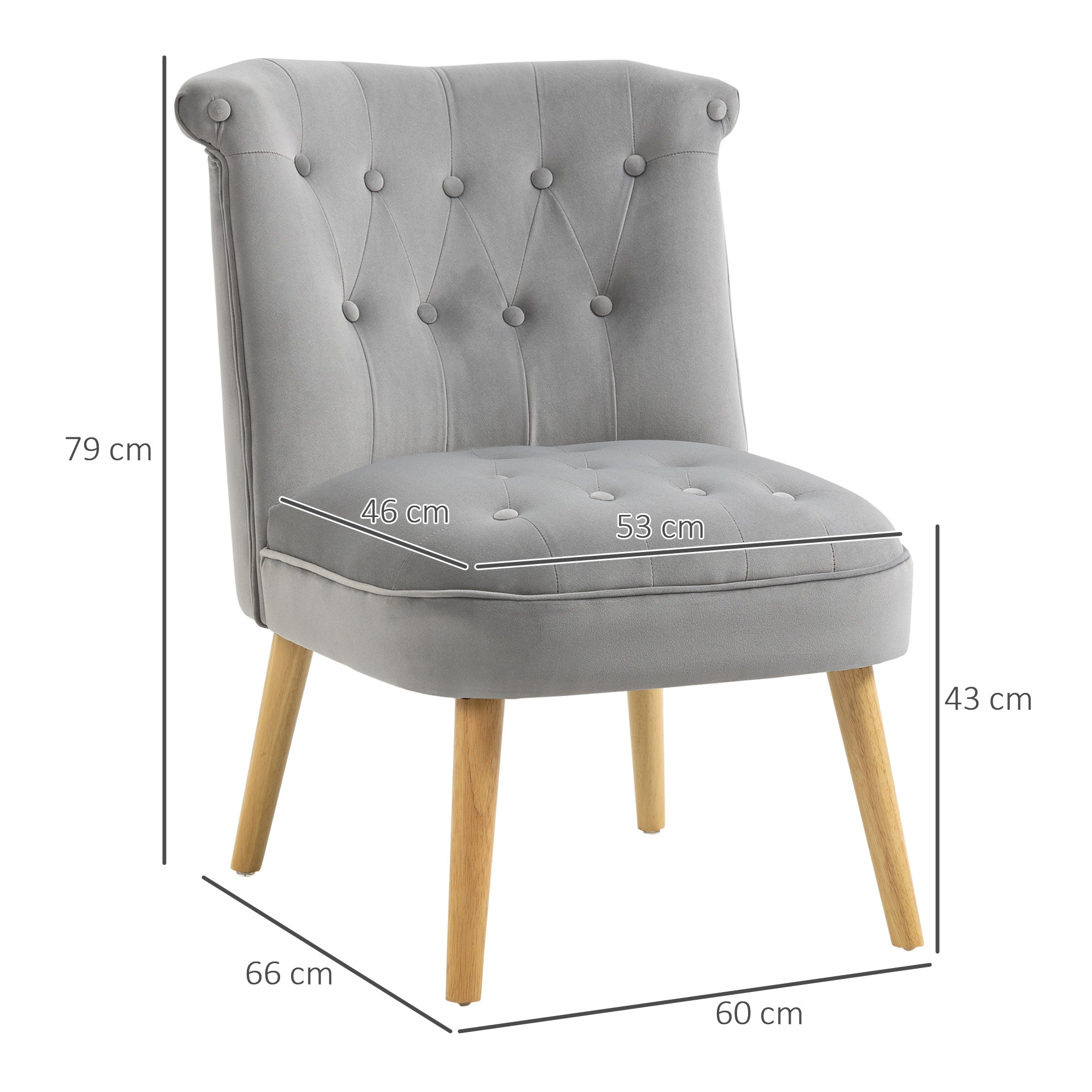 Modern chair for living room and dining room with padded seat and velvety fabric, 60x66x79 cm, Grey - Borgè